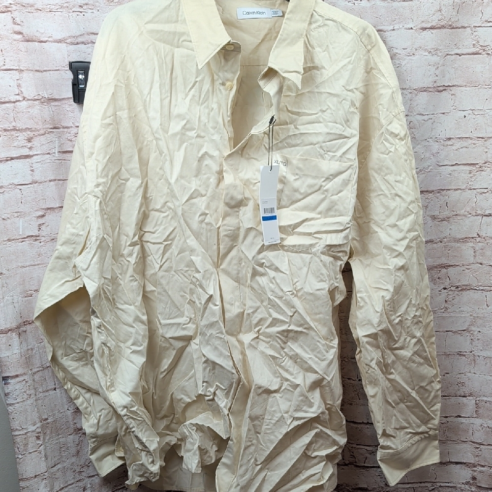 Calvin Klein Cream Button-Up Shirt XL Nwt New